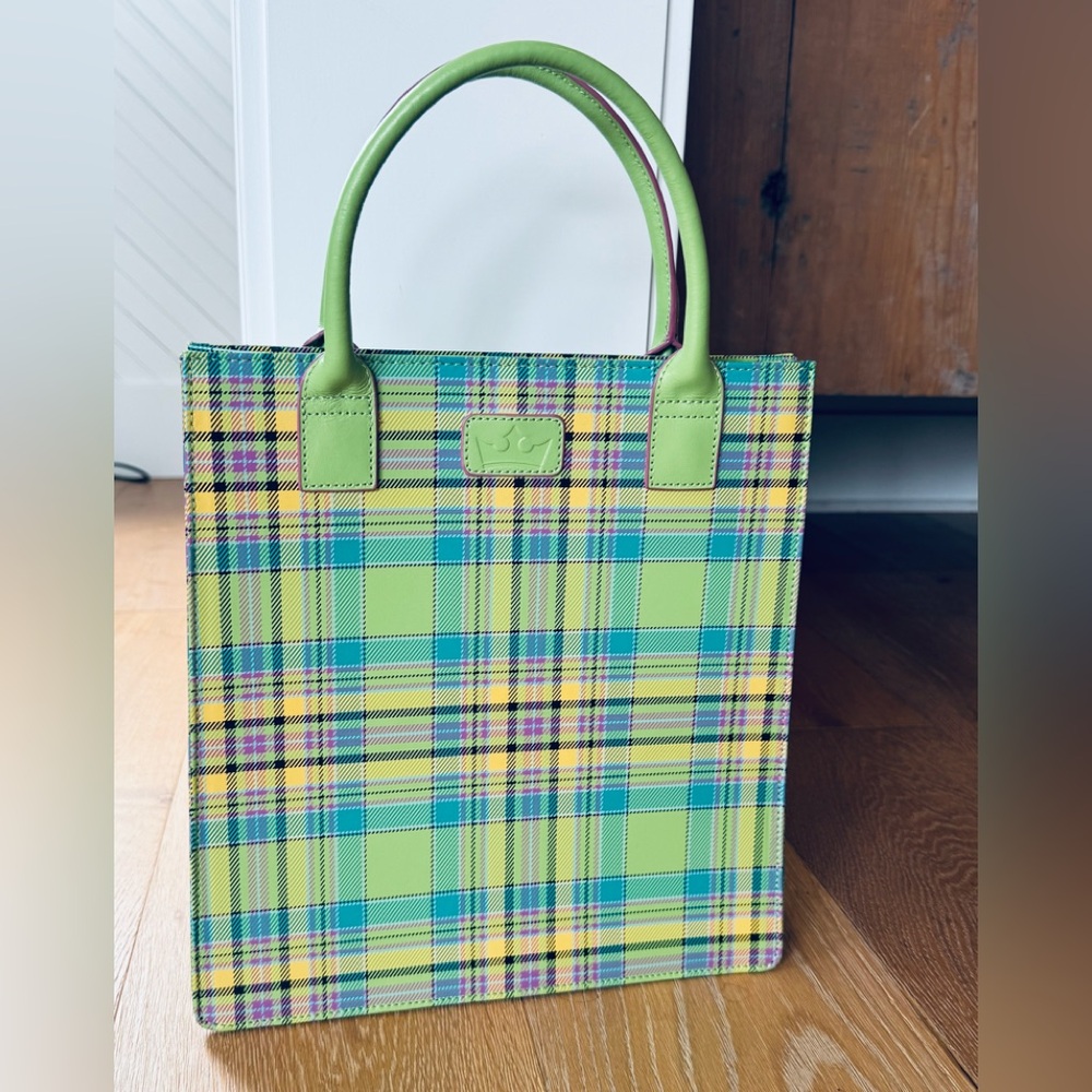 Baekgaard Plaid Leather Tote Bag Purse Like New!